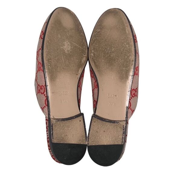 Gucci Princetown Horsebit Mule EU 37.5 US 7.5 Red GG Monogram Canvas Loafer Flat - Picture 11 of 12